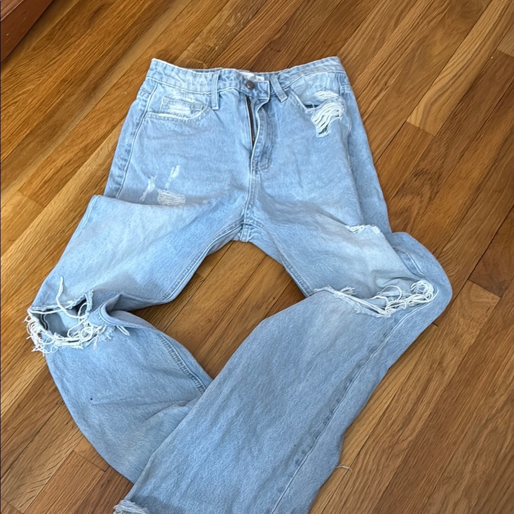 Altar'd State Light Blue Distressed Flare Jeans